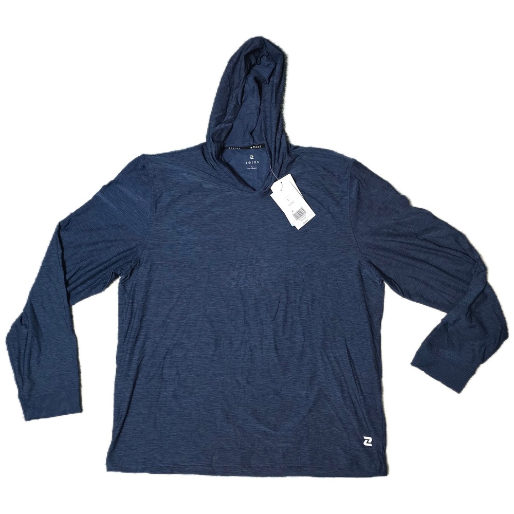 ZELOS Men's Navy Blue Heathered Long Sleeve Hoodie‎ Pullover Shirt Size L (Y)